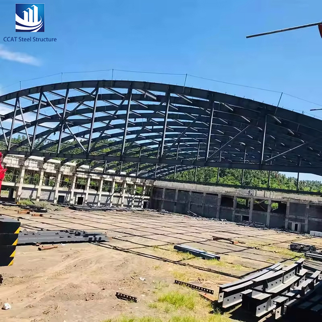 高层弧形屋顶设计工业化制造钢结构仓库建筑
